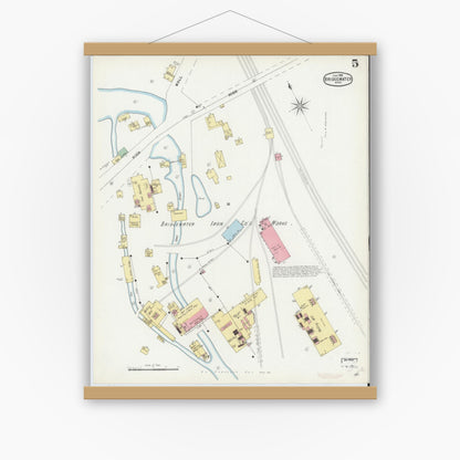 Old map wall art mockup — magnetic wood frame on white wall — Sanborn Fire Insurance Map from Bridgewater, Plymouth County, Massachusetts (1896), Sheet #0005