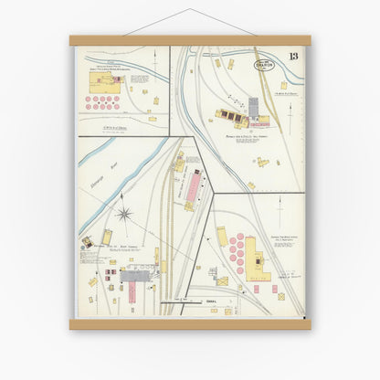 Old map wall art mockup — magnetic wood frame on white wall — Sanborn Fire Insurance Map from Sharon, Mercer County, Pennsylvania (1903), Sheet #0013