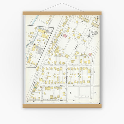 Old map wall art mockup — magnetic wood frame on white wall — Sanborn Fire Insurance Map from Apollo, Armstrong County, Pennsylvania (1904), Sheet #0002
