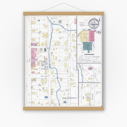 Old map wall art mockup — magnetic wood frame on white wall — Sanborn Fire Insurance Map from Frankford, Pike County, Missouri (1909) - Complete Map Set
