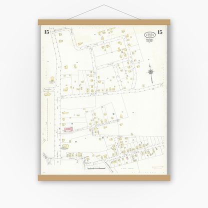 Old map wall art mockup — magnetic wood frame on white wall — Sanborn Fire Insurance Map from Lenox, Berkshire County, Massachusetts (1939), Sheet #0015