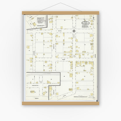 Old map wall art mockup — magnetic wood frame on white wall — Sanborn Fire Insurance Map from Caldwell, Noble County, Ohio (1911), Sheet #0007