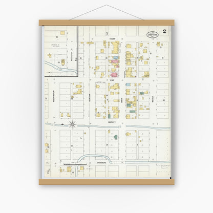 Old map wall art mockup — magnetic wood frame on white wall — Sanborn Fire Insurance Map from Grafton, Jersey County, Illinois (1900), Sheet #0002