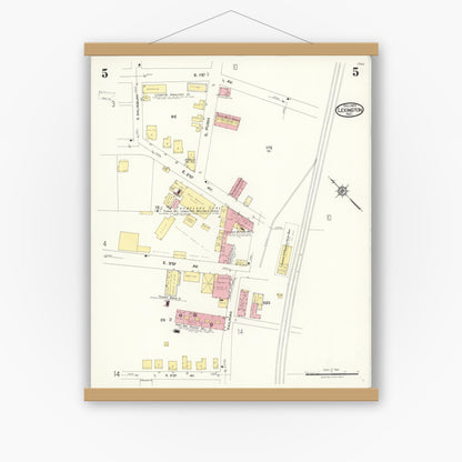 Old map wall art mockup — magnetic wood frame on white wall — Sanborn Fire Insurance Map from Lexington, Davidson County, North Carolina (1923), Sheet #0005