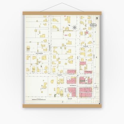 Old map wall art mockup — magnetic wood frame on white wall — Sanborn Fire Insurance Map from Brenham, Washington County, Texas (1901), Sheet #0003