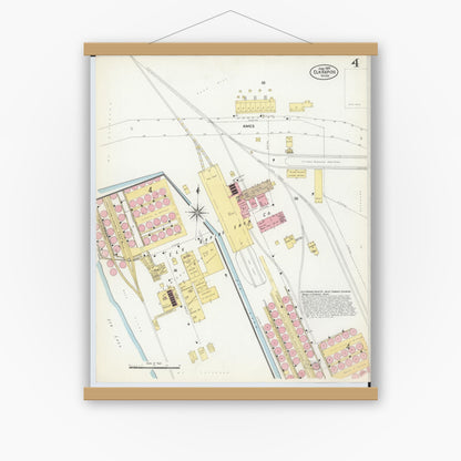 Old map wall art mockup — magnetic wood frame on white wall — Sanborn Fire Insurance Map from Elk Rapids, Antrim County, Michigan (1907), Sheet #0004