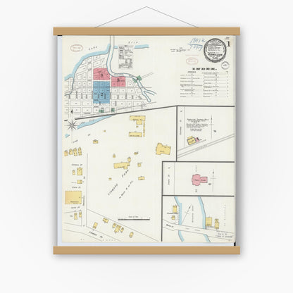 Old map wall art mockup — magnetic wood frame on white wall — Sanborn Fire Insurance Map from Vermillion, Erie County, Ohio (1898), Sheet #0001