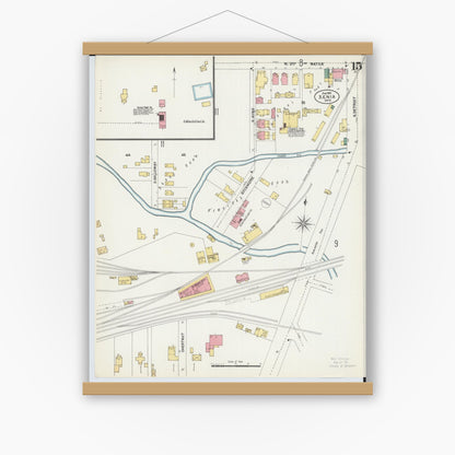 Old map wall art mockup — magnetic wood frame on white wall — Sanborn Fire Insurance Map from Xenia, Greene County, Ohio (1901), Sheet #0015