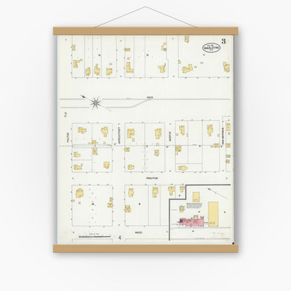 Old map wall art mockup — magnetic wood frame on white wall — Sanborn Fire Insurance Map from Van Alstyne, Grayson County, Texas (1901), Sheet #0003