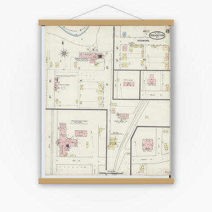 Old map wall art mockup — magnetic wood frame on white wall — Sanborn Fire Insurance Map from Coshocton, Coshocton County, Ohio (1889), Sheet #0008