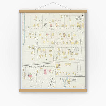 Old map wall art mockup — magnetic wood frame on white wall — Sanborn Fire Insurance Map from Waterloo, Jefferson County, Wisconsin (1894), Sheet #0002