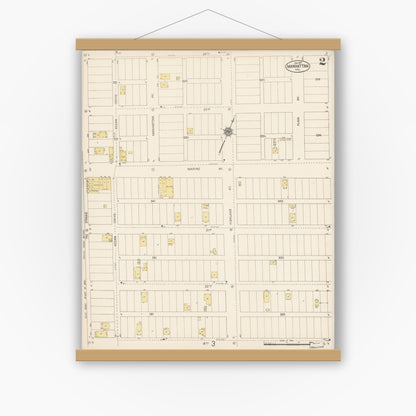 Old map wall art mockup — magnetic wood frame on white wall — Sanborn Fire Insurance Map from Manhattan Beach, Los Angeles County, California (1917), Sheet #0002