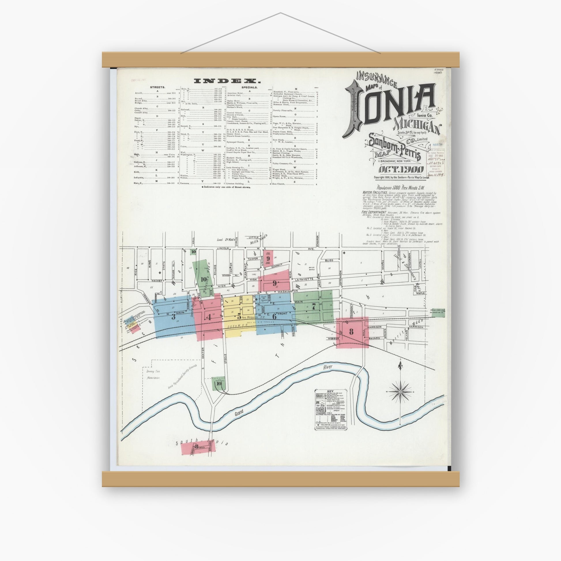 Old map wall art mockup — magnetic wood frame on white wall — Sanborn Fire Insurance Map from Ionia, Ionia County, Michigan (1900) - Complete Map Set