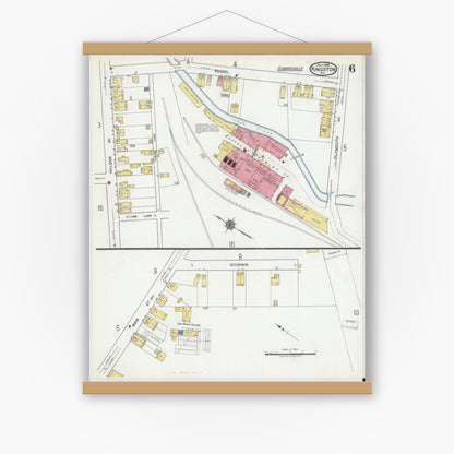 Old map wall art mockup — magnetic wood frame on white wall — Sanborn Fire Insurance Map from Kingston, Luzerne County, Pennsylvania (1919), Sheet #0006