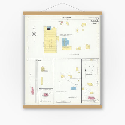 Old map wall art mockup — magnetic wood frame on white wall — Sanborn Fire Insurance Map from Owatonna, Steele County, Minnesota (1909), Sheet #0016