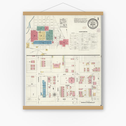 Old map wall art mockup — magnetic wood frame on white wall — Sanborn Fire Insurance Map from Media, Delaware County, Pennsylvania (1907), Sheet #0001