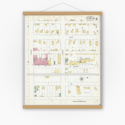 Old map wall art mockup — magnetic wood frame on white wall — Sanborn Fire Insurance Map from Assumption, Christian County, Illinois (1899), Sheet #0002