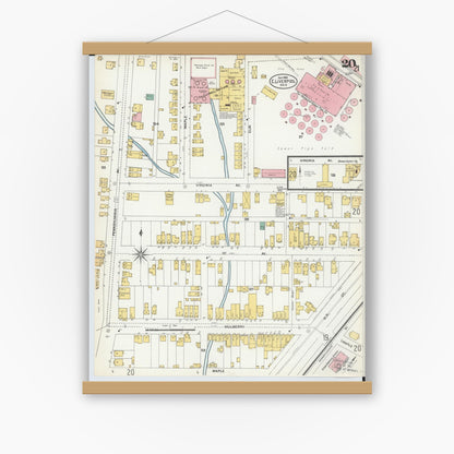Old map wall art mockup — magnetic wood frame on white wall — Sanborn Fire Insurance Map from East Liverpool, Columbiana County, Ohio (1903), Sheet #0020