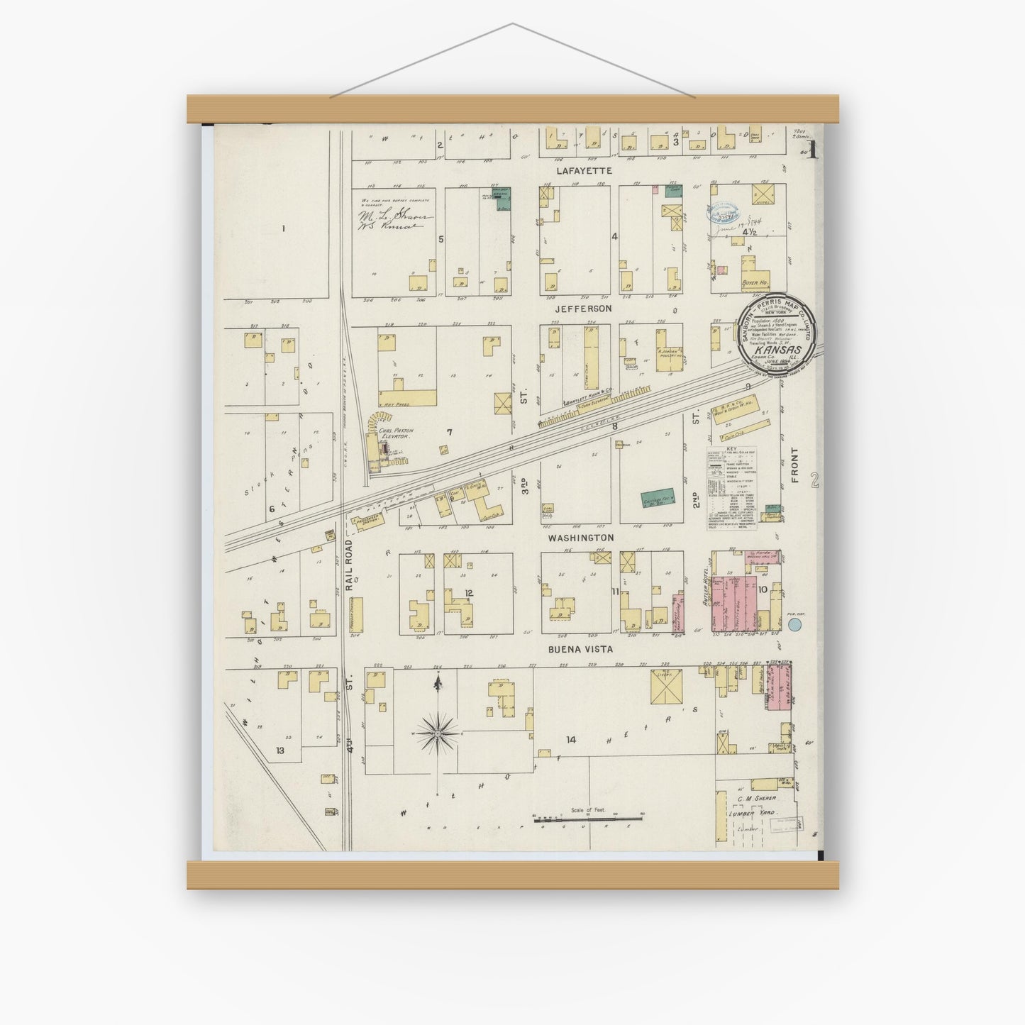 Old map wall art mockup — magnetic wood frame on white wall — Sanborn Fire Insurance Map from Kansas, Edgar County, Illinois (1894) - Complete Map Set