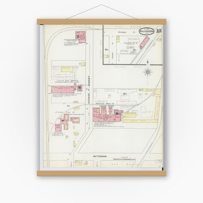Old map wall art mockup — magnetic wood frame on white wall — Sanborn Fire Insurance Map from Kalamazoo, Kalamazoo County, Michigan (1891), Sheet #0018