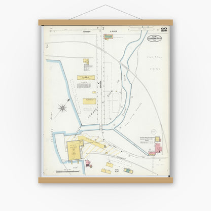 Old map wall art mockup — magnetic wood frame on white wall — Sanborn Fire Insurance Map from Chippewa Falls, Chippewa County, Wisconsin (1903), Sheet #0022