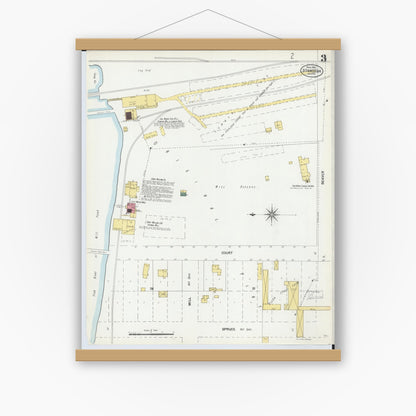 Old map wall art mockup — magnetic wood frame on white wall — Sanborn Fire Insurance Map from Standish, Arenac County, Michigan (1901), Sheet #0003