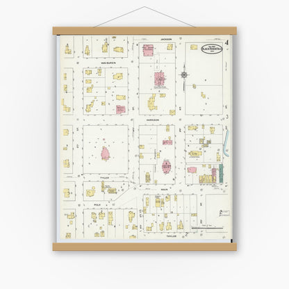 Old map wall art mockup — magnetic wood frame on white wall — Sanborn Fire Insurance Map from Black River Falls, Jackson County, Wisconsin (1909), Sheet #0004