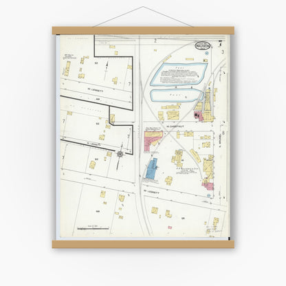 Old map wall art mockup — magnetic wood frame on white wall — Sanborn Fire Insurance Map from Wauseon, Fulton County, Ohio (1916), Sheet #0007