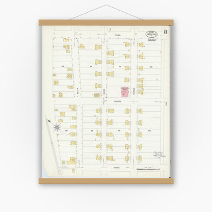 Old map wall art mockup — magnetic wood frame on white wall — Sanborn Fire Insurance Map from Lansford, Carbon County, Pennsylvania (1908), Sheet #0008