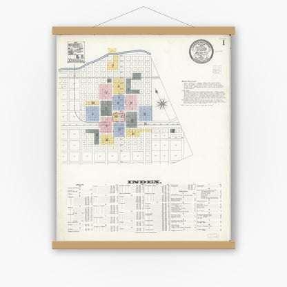 Old map wall art mockup — magnetic wood frame on white wall — Sanborn Fire Insurance Map from Merced, Merced County, California (1907) - Complete Map Set