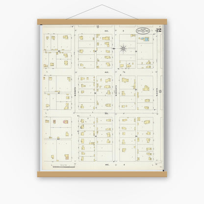 Old map wall art mockup — magnetic wood frame on white wall — Sanborn Fire Insurance Map from Sterling, Whiteside County, Illinois (1897), Sheet #0012