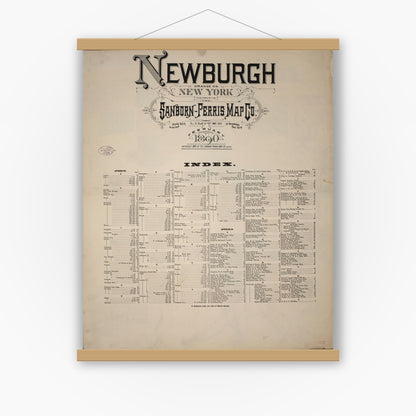 Old map wall art mockup — magnetic wood frame on white wall — Sanborn Fire Insurance Map from Newburgh, Orange County, New York (1890), Sheet #0001