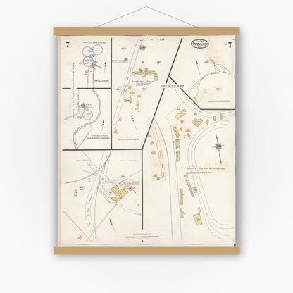 Old map wall art mockup — magnetic wood frame on white wall — Sanborn Fire Insurance Map from Pinehurst, Moore County, North Carolina (1939), Sheet #0007