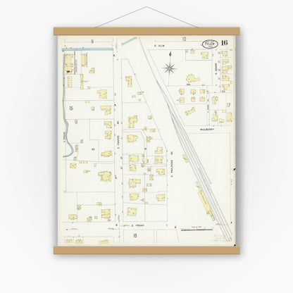 Old map wall art mockup — magnetic wood frame on white wall — Sanborn Fire Insurance Map from Tyler, Smith County, Texas (1907), Sheet #0016