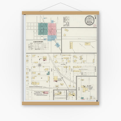 Old map wall art mockup — magnetic wood frame on white wall — Sanborn Fire Insurance Map from Arcanum, Darke County, Ohio (1895) - Complete Map Set