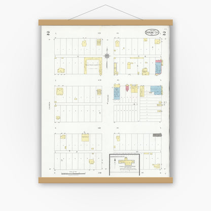 Old map wall art mockup — magnetic wood frame on white wall — Sanborn Fire Insurance Map from Sterling City, Sterling County, Texas (1927), Sheet #0002
