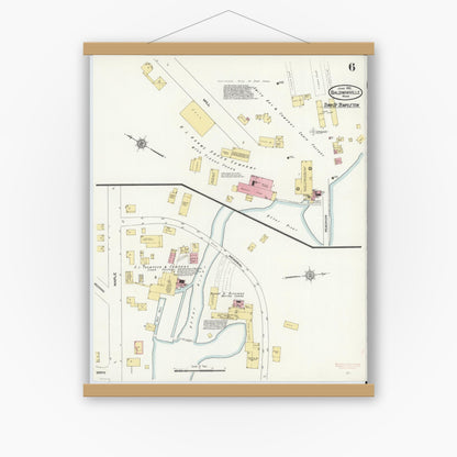 Old map wall art mockup — magnetic wood frame on white wall — Sanborn Fire Insurance Map from Baldwinville, Worcester County, Massachusetts (1912), Sheet #0006