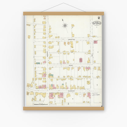 Old map wall art mockup — magnetic wood frame on white wall — Sanborn Fire Insurance Map from Martinsburg, Blair County, Pennsylvania (1905), Sheet #0002