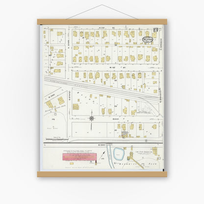 Old map wall art mockup — magnetic wood frame on white wall — Sanborn Fire Insurance Map from Delphos, Van Wert And Allen Counties, Ohio (1921), Sheet #0013