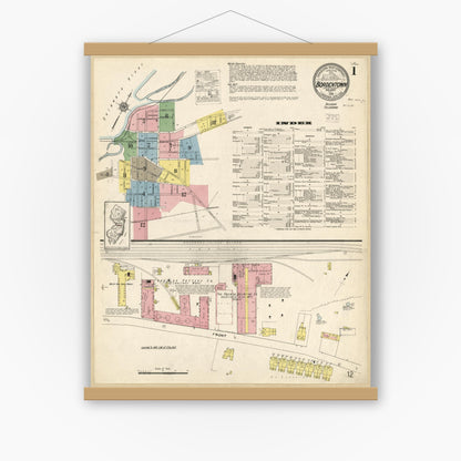 Old map wall art mockup — magnetic wood frame on white wall — Sanborn Fire Insurance Map from Bordentown, Burlington County, New Jersey (1915), Sheet #0001