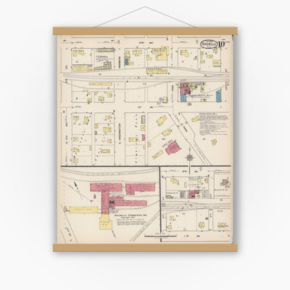 Old map wall art mockup — magnetic wood frame on white wall — Sanborn Fire Insurance Map from Rochelle, Ogle County, Illinois (1922), Sheet #0010