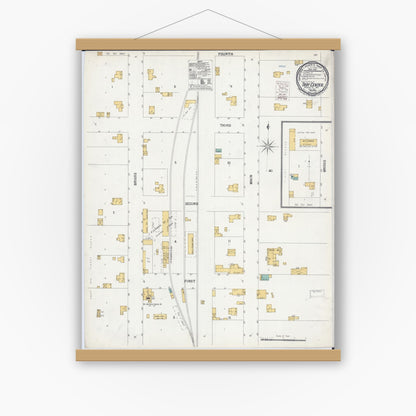 Old map wall art mockup — magnetic wood frame on white wall — Sanborn Fire Insurance Map from Troy Center, Walworth County, Wisconsin (1900), Sheet #0001