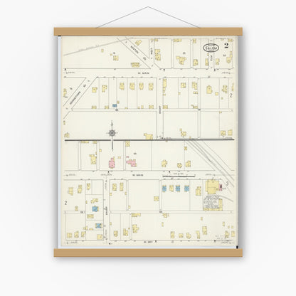 Old map wall art mockup — magnetic wood frame on white wall — Sanborn Fire Insurance Map from Salem, Columbiana County, Ohio (1915), Sheet #0002