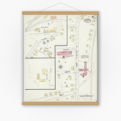 Old map wall art mockup — magnetic wood frame on white wall — Sanborn Fire Insurance Map from Newton, Sussex County, New Jersey (1897), Sheet #0008