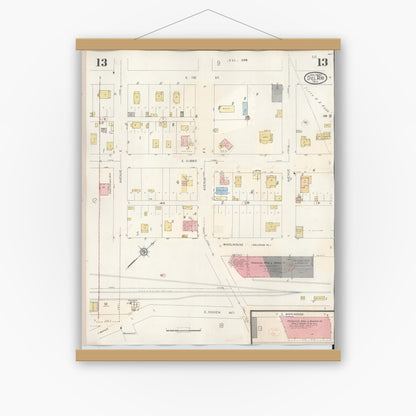 Old map wall art mockup — magnetic wood frame on white wall — Sanborn Fire Insurance Map from Del Rio, Val Verde County, Texas (1948), Sheet #0013
