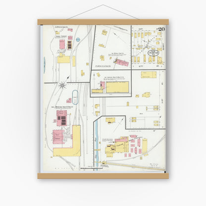 Old map wall art mockup — magnetic wood frame on white wall — Sanborn Fire Insurance Map from Ironton, Lawrence County, Ohio (1900), Sheet #0020
