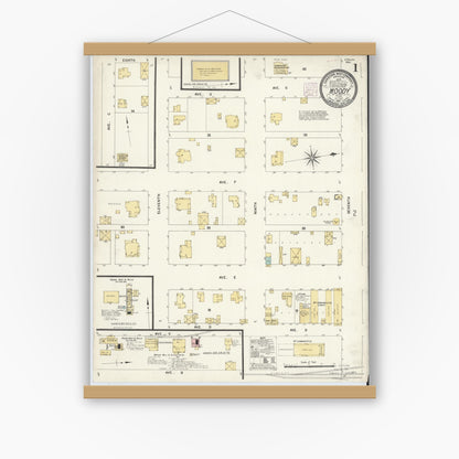 Old map wall art mockup — magnetic wood frame on white wall — Sanborn Fire Insurance Map from Moody, McLennan County, Texas (1907) - Complete Map Set