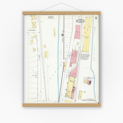 Old map wall art mockup — magnetic wood frame on white wall — Sanborn Fire Insurance Map from Stillwater, Washington County, Minnesota (1910), Sheet #0002