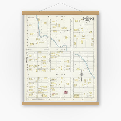 Old map wall art mockup — magnetic wood frame on white wall — Sanborn Fire Insurance Map from Grand Rapids, Itasca County, Minnesota (1913), Sheet #0003