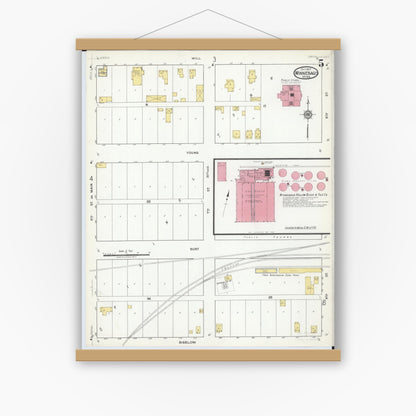 Old map wall art mockup — magnetic wood frame on white wall — Sanborn Fire Insurance Map from Winnebago, Faribault County, Minnesota (1917), Sheet #0005